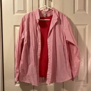 L.L. Bean Button Down Striped Pink Shirt and Tank Set- size XL